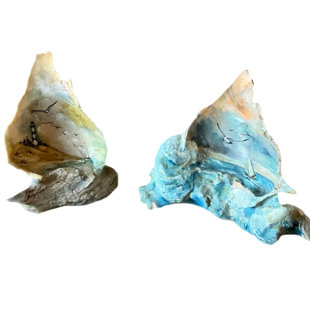 Original Signed Art, Holden Beach N.C. Painted Shell Clusters, Set of 2